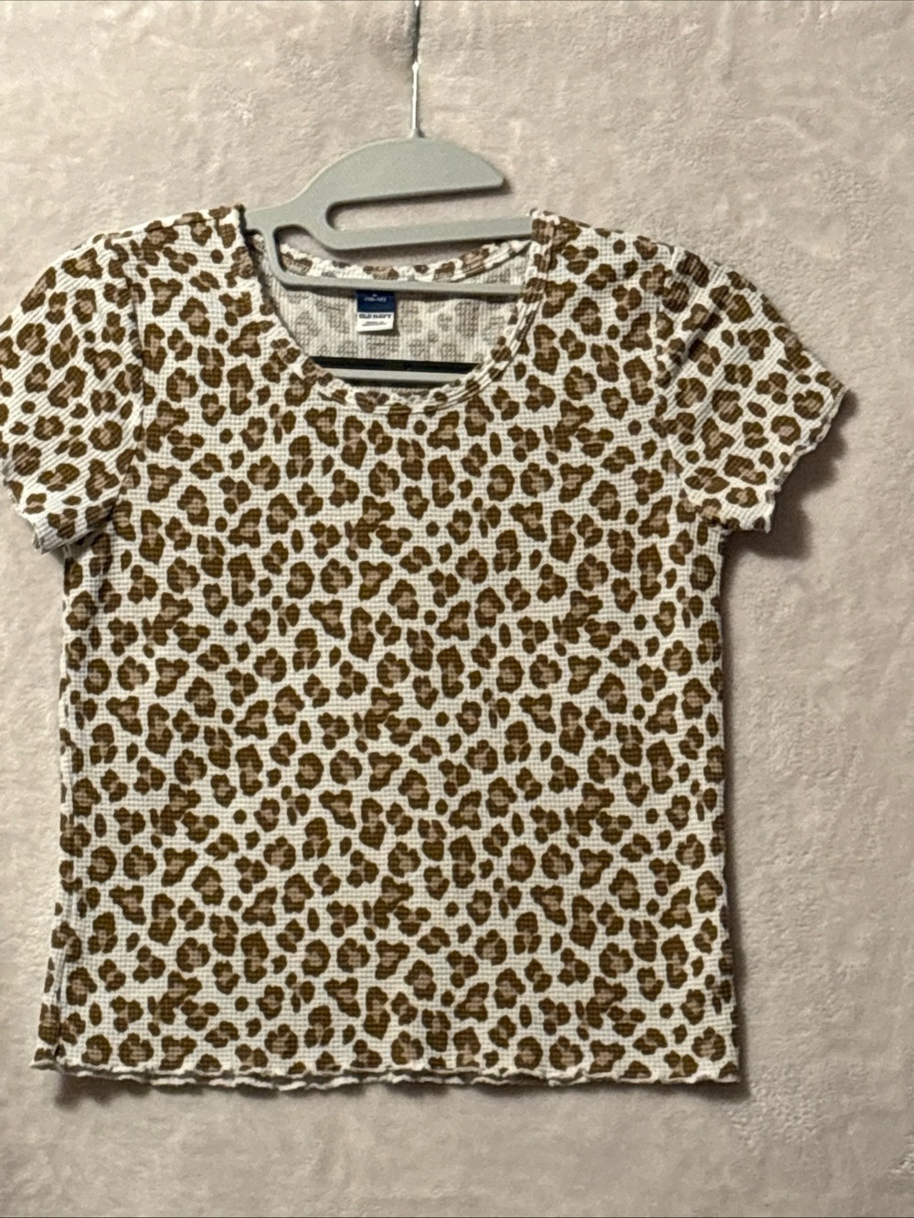 Old Navy Kids Short Sleeve Leopard Print Tee - White & Brown 10-12